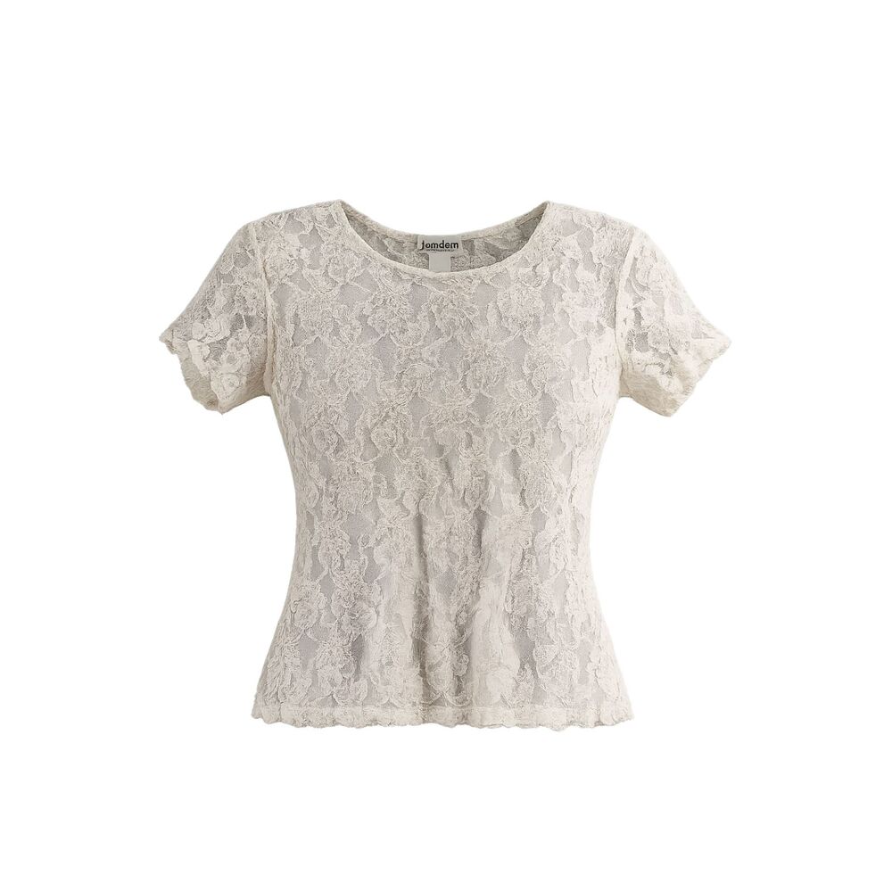 Vintage Jonden Linda Leal Ivory Floral Lace Short Sleeve Blouse Women's Medium
